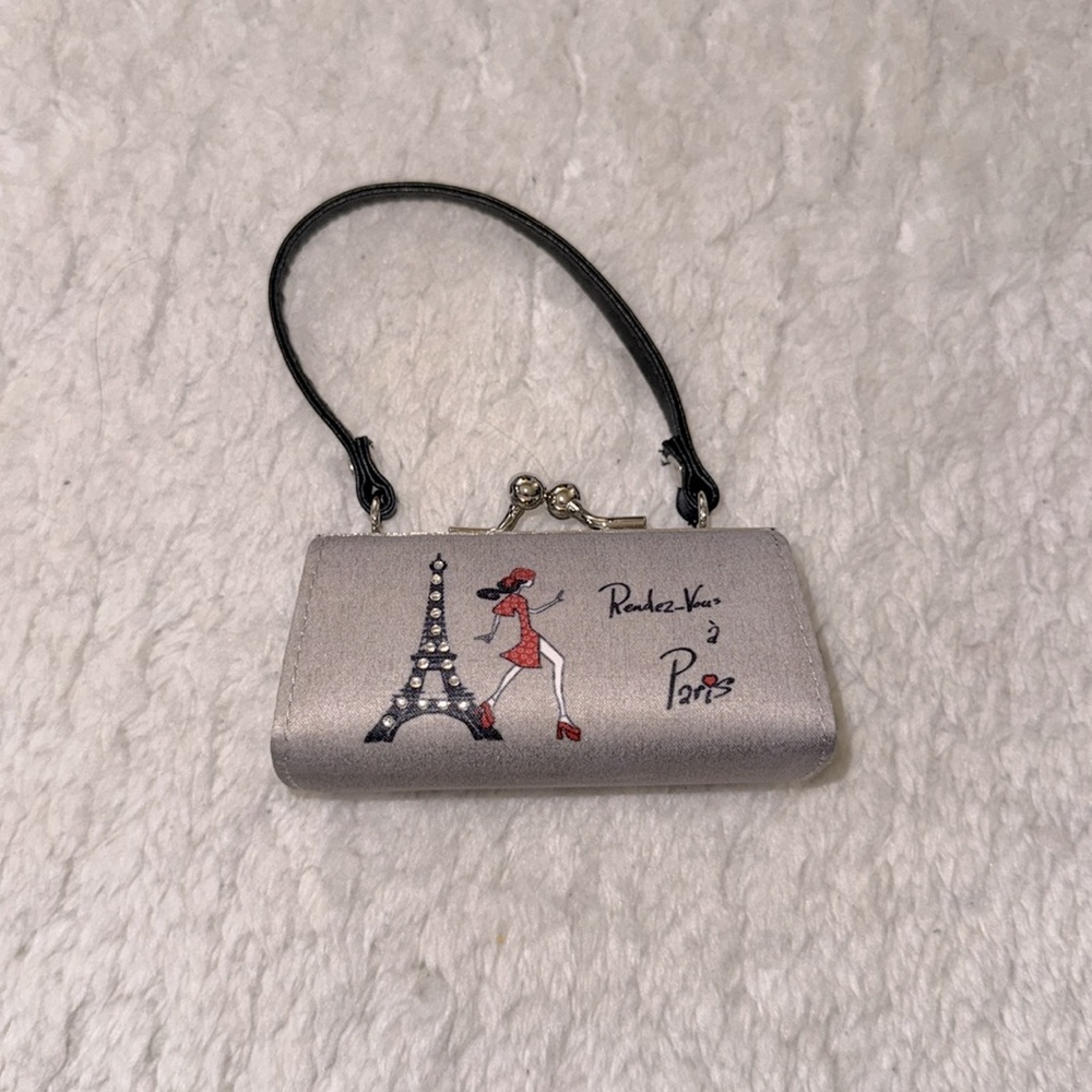 NWOT Grey Mini Paris Handbag Style Coin Purse